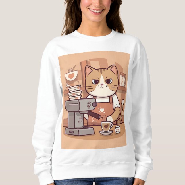 Camiseta Cute Funny Cozy Barista Cat Sweatshirt (Frente)