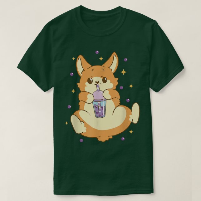 Camiseta Cute Funny Fox Drinking Boba Tea Bubbles Anime  (Frente do Design)