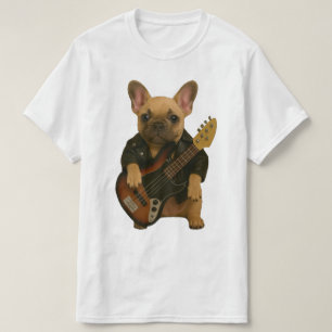 Camiseta Cute Funny French Bulldog Baixo Rocker Couro Gig