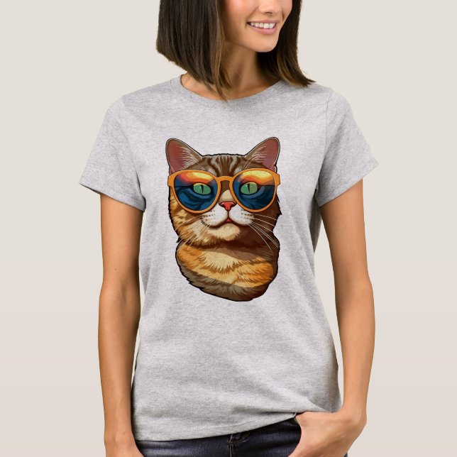 Camiseta Cute Funny Kitty Cat Wearing Sunglasses Cat Lover  (Frente)