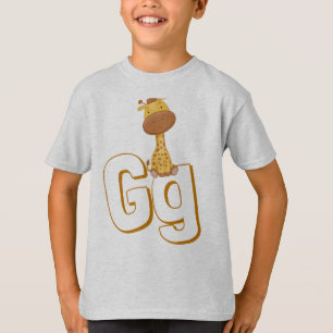 Camiseta Cute G Para Girafa - Crianças ABCD - Alfabeto Ing