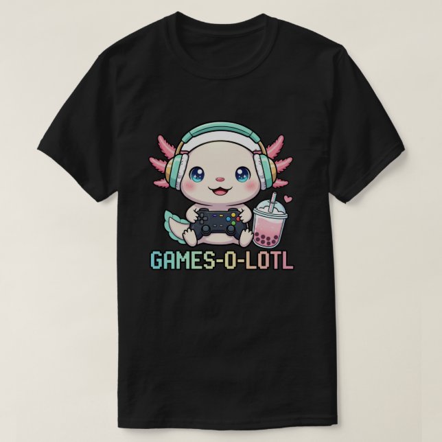 Camiseta Cute Gamer Axolotl with Boba Art (Frente do Design)