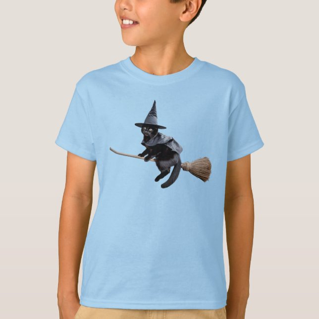 Camiseta Cute Gata Preta Bruxa Crianças (Frente)