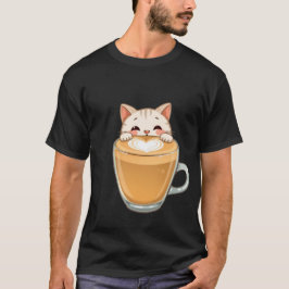 Camiseta Cute Gato Branco Latte Arte Café Coração  ✨🐾☕