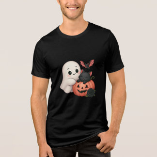 Camiseta Cute Ghost and Cat With Pumpkin
