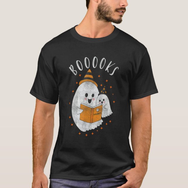 Camiseta Cute Ghost Book Reading Teacher School  Halloween  (Frente)