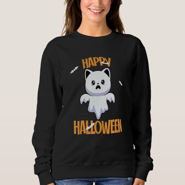 Camiseta Cute Ghost Cat Halloween Cat  Spooky Season (Frente)