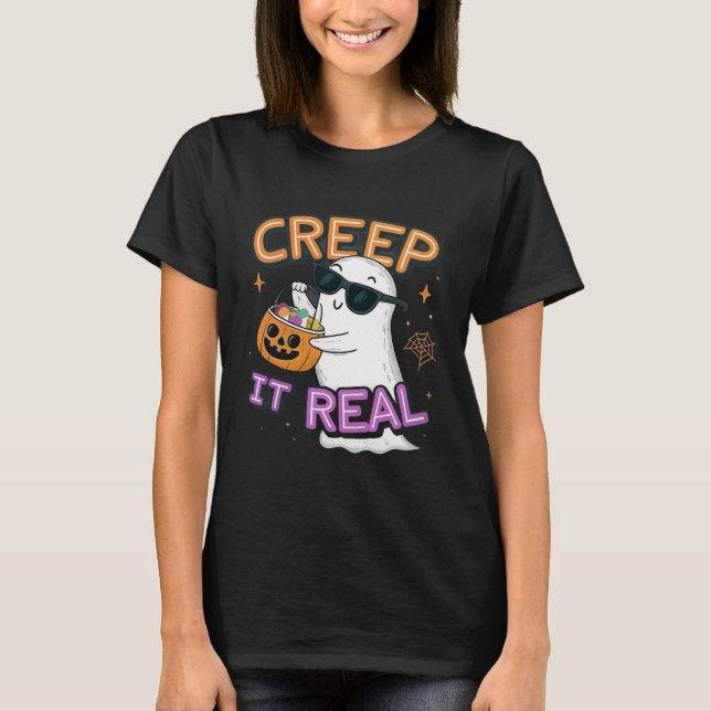 Camiseta Cute Ghost “Creep It Real” – Funny Halloween Pun D (Frente)
