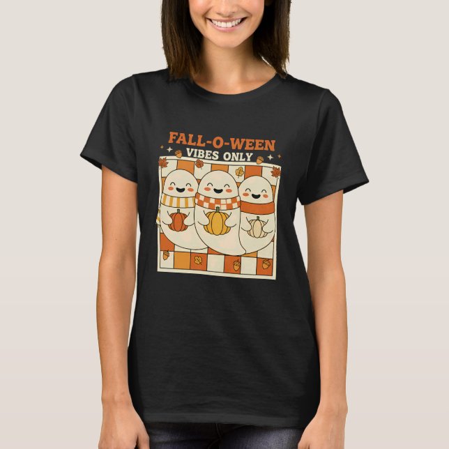 Camiseta Cute Ghost Halloween Fall Pumpkin Autumn Vibes Onl (Frente)