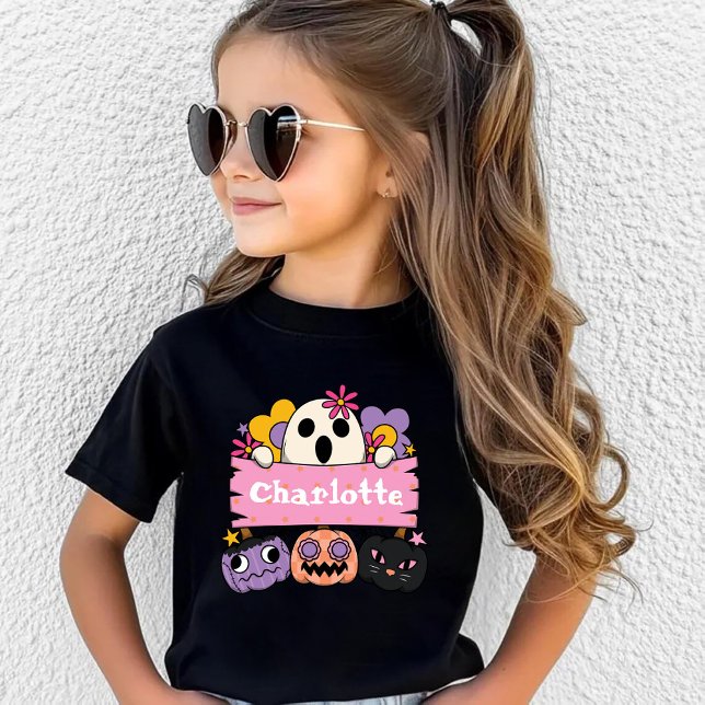 Camiseta Cute Ghost Personalized Girl Name Halloween (Criador carregado)