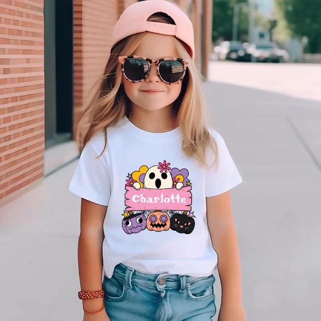 Camiseta Cute Ghost Personalized Girl Name Halloween (Criador carregado)