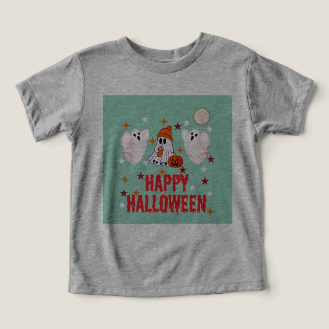 Camiseta Cute Ghost Trio Happy Halloween Half Sleeve (Design frontal)