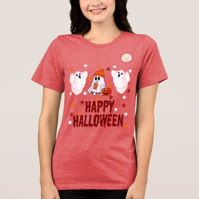 Camiseta Cute Ghost Trio Happy Halloween Half Sleeve (Frente)