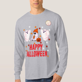 Camiseta Cute Ghost Trio Happy Halloween Long Sleeve