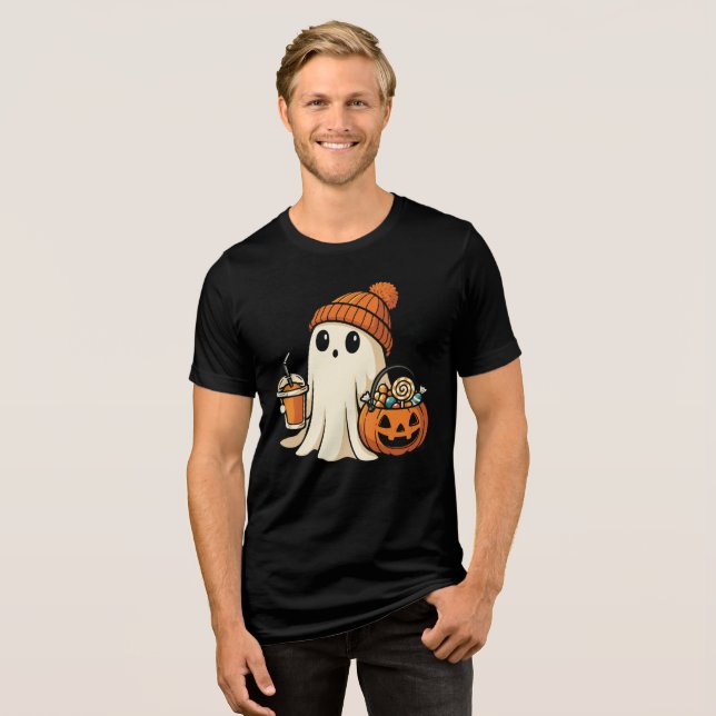Camiseta Cute Ghost with Candy & Pumpkin Drink (Frente Completa)