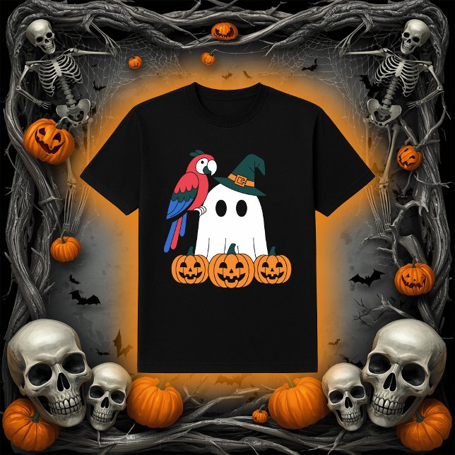 Camiseta Cute Ghost with Pirate Parrot Halloween (Criador carregado)