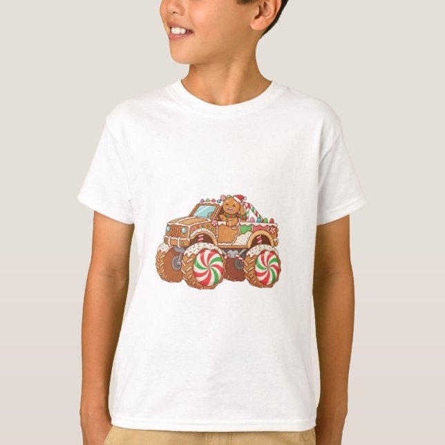 Camiseta Cute Gingerbread Candy Monster Truck – Festive Hol (Frente)