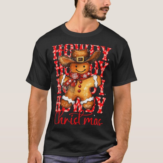 Camiseta Cute Gingerbread Cowboy Howdy Christmas Girls Wome (Frente)