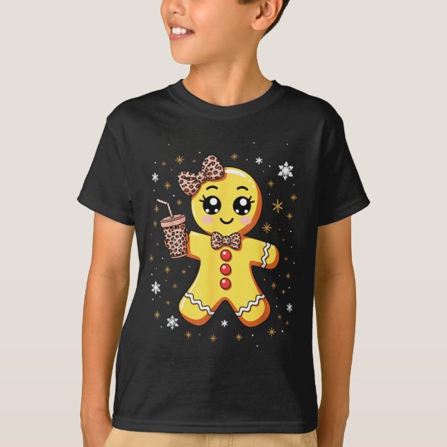 Camiseta Cute Gingerbread Leopard Coquette Christmas  (Frente)