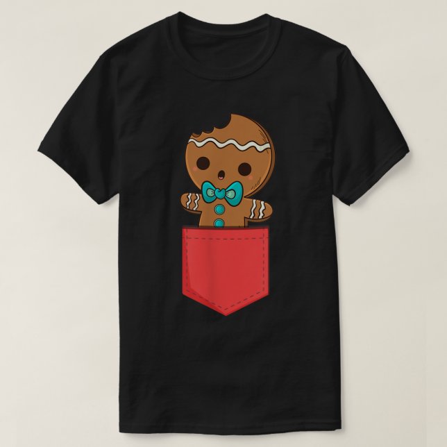 Camiseta Cute Gingerbread Pocket Christmas Design (Frente do Design)