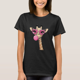 Camiseta Cute Giraffe Blowing Pink Bubble Gum Sunglasses 