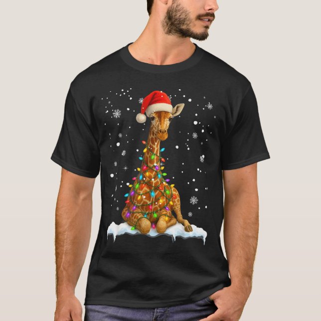 Camiseta Cute Giraffe Christmas Light Funny Giraffe Lover X (Frente)