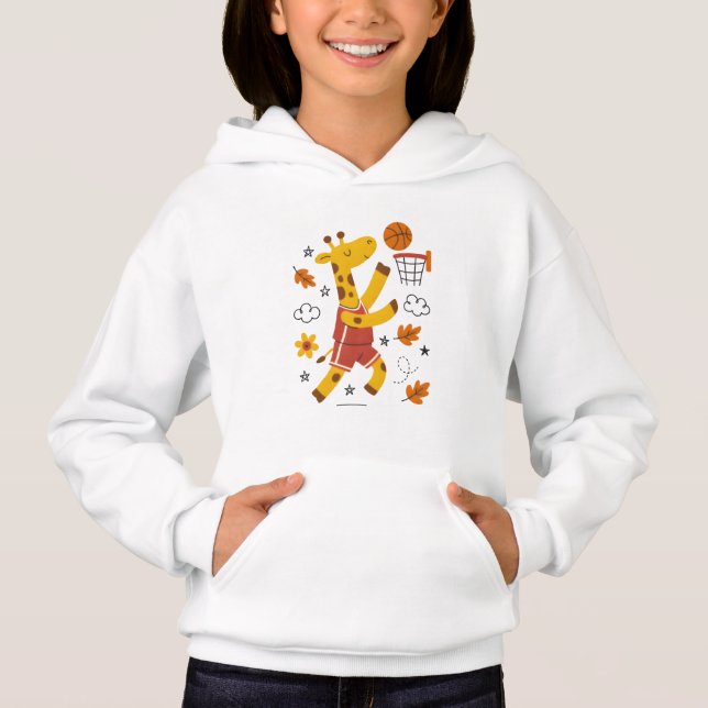 Camiseta Cute Giraffe Playing Basketball Cartoon  (Frente)