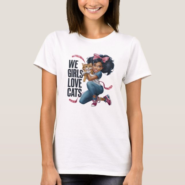 Camiseta Cute Girl Hugging Ginger Cat (Frente)