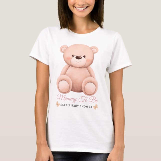 Camiseta Cute Girl Orange Teddy Bear Mommy To BeBaby Shower (Frente)