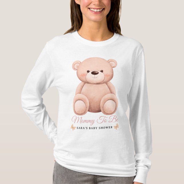 Camiseta Cute Girl Orange Teddy Bear Mommy To BeBaby Shower (Frente)