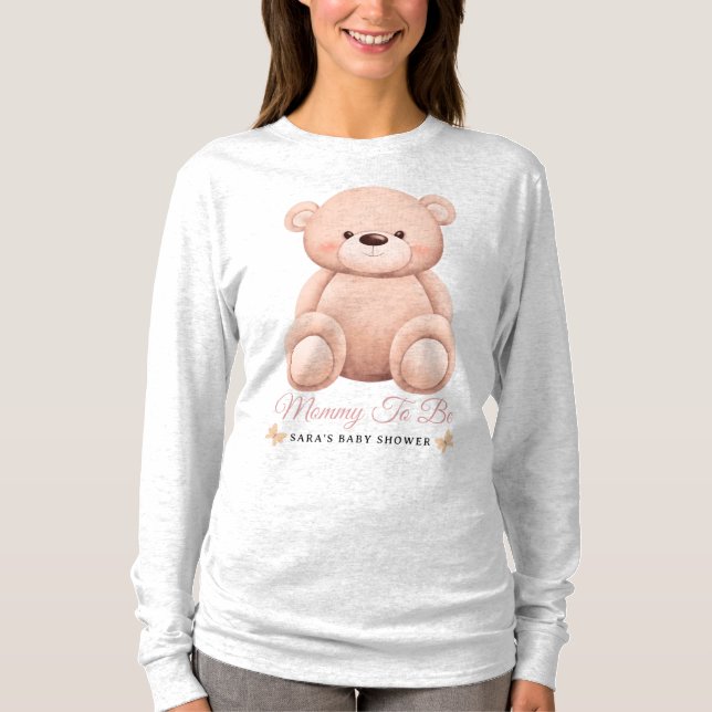 Camiseta Cute Girl Orange Teddy Bear Mommy To BeBaby Shower (Frente)