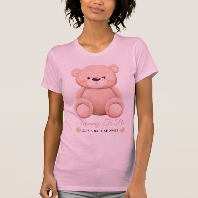 Camiseta Cute Girl Orange Teddy Bear Mommy To BeBaby Shower (Frente)
