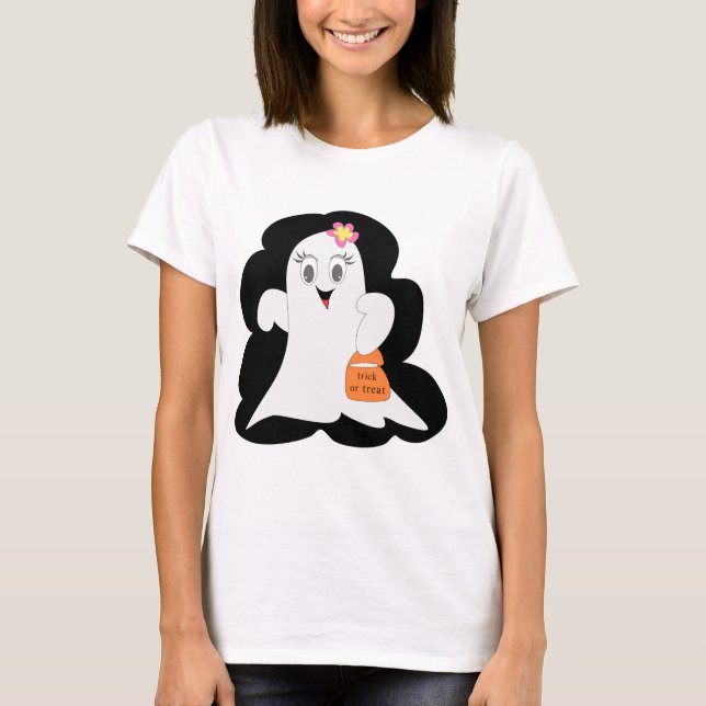 Camiseta Cute Girly Ghost Halloween Trick or Treat (Frente)
