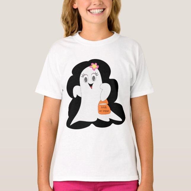 Camiseta Cute Girly Ghost Halloween Trick or Treat (Frente)