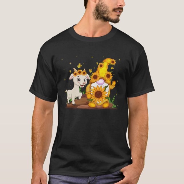 Camiseta Cute Gnome And Goat Sunflower  Gnome Goat Farmer (Frente)