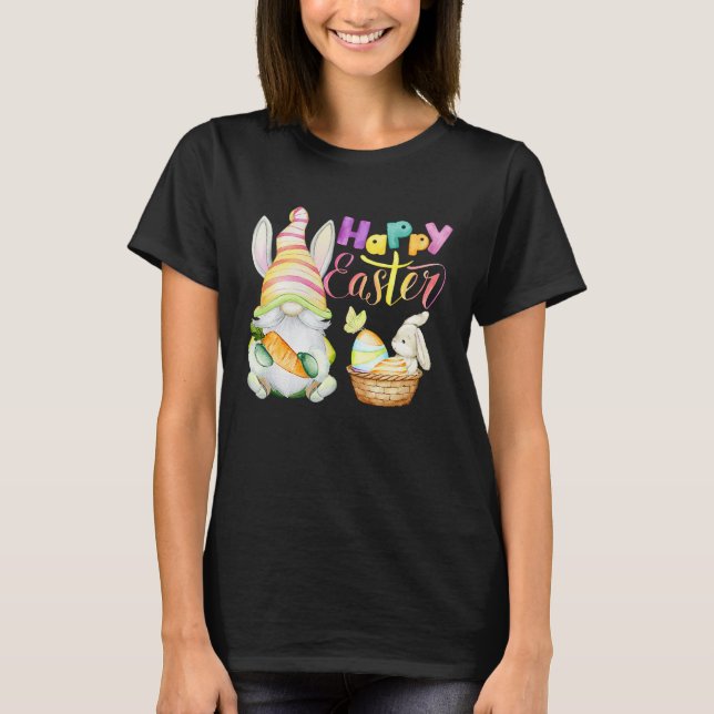 Camiseta Cute Gnome & Bunny Rabbit Colorful Lettering Happy (Frente)