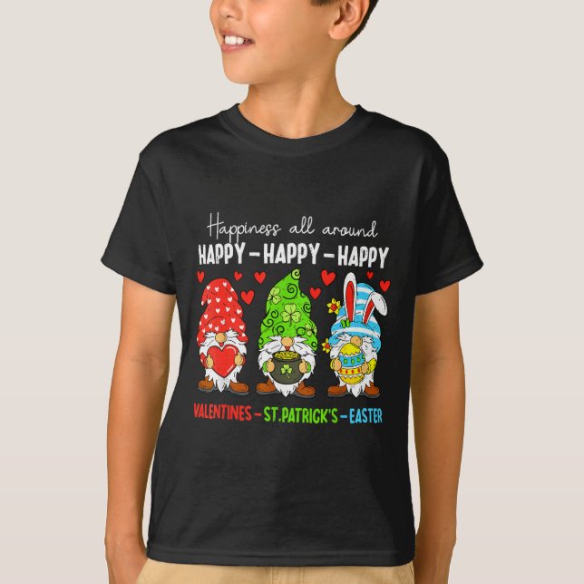 Camiseta Cute Gnome Happy Valentines St Patricks Easter Hol (Frente)