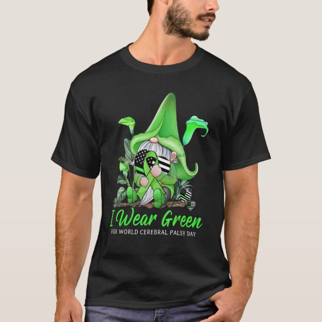 Camiseta Cute Gnome Holding Green Ribbon World Cerebral Pal (Frente)