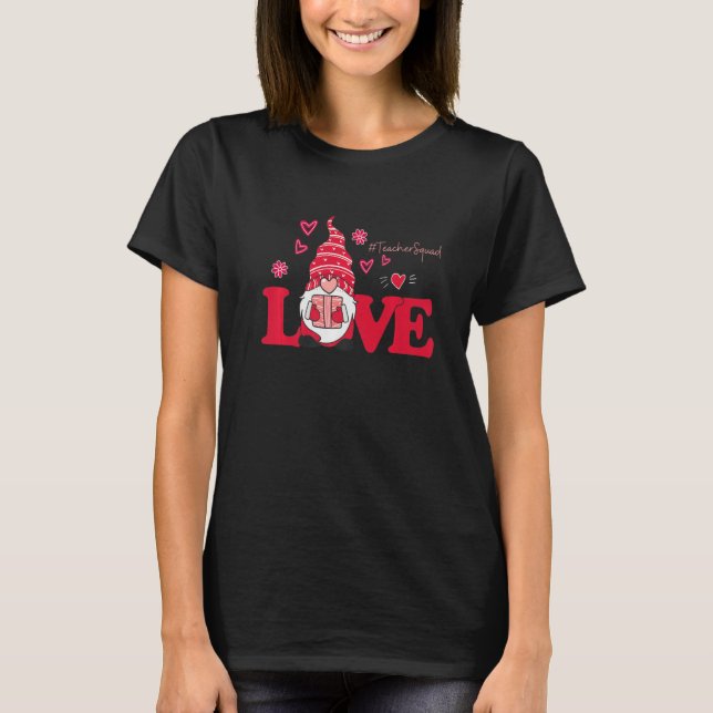 Camiseta Cute Gnome Love Teacher Squad Happy Valentines Day (Frente)