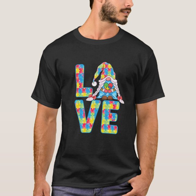 Camiseta Cute Gnomes Holding Puzzle Love & Support Autism A (Frente)