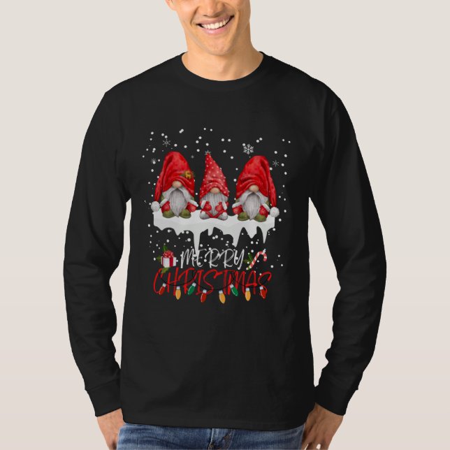 Camiseta Cute Gnomes Merry Christmas Light Family Gnome Xma (Frente)
