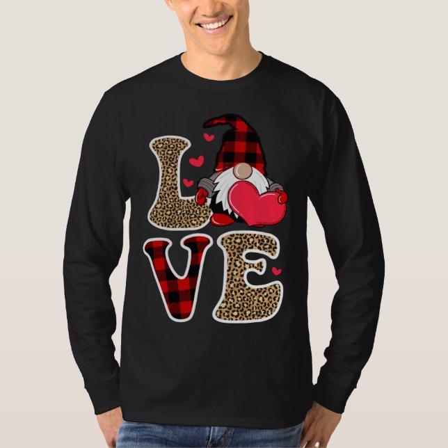 Camiseta Cute Gnomes Valentines Love Leopard Plaid Couple M (Frente)