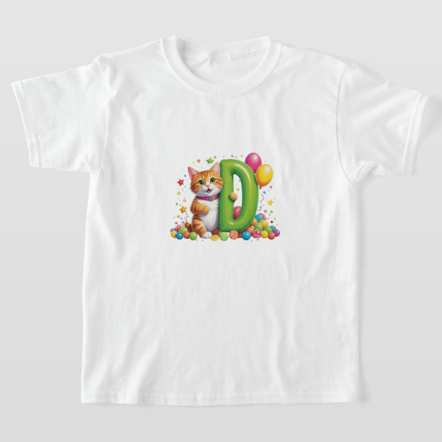 Camiseta "Cute Golden Cat Holding Green Balloon Letter D   (Postura )