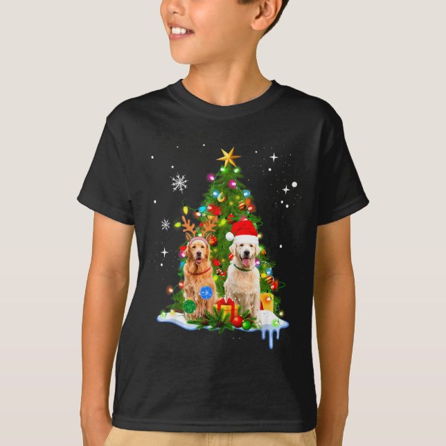 Camiseta Cute Golden Retriever Christmas Tree  (Frente)
