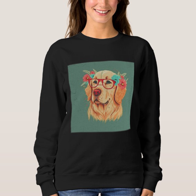 Camiseta Cute Golden Retriever Illustration Floral Glasses  (Frente)