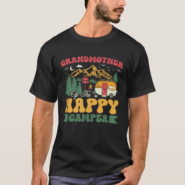 Camiseta Cute Grandmother Of The Happy Camper Groovy Campin (Frente)