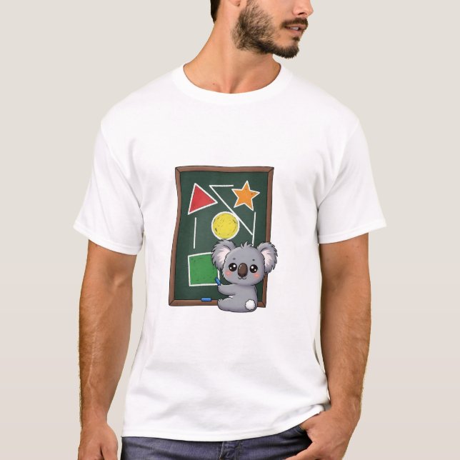 Camiseta Cute Gray Koala Drawing Geometric Shapes on School (Frente)