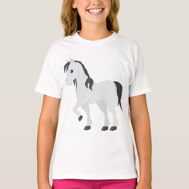Camiseta Cute Gray Pony Cartoon Whimsical Horse (Frente)