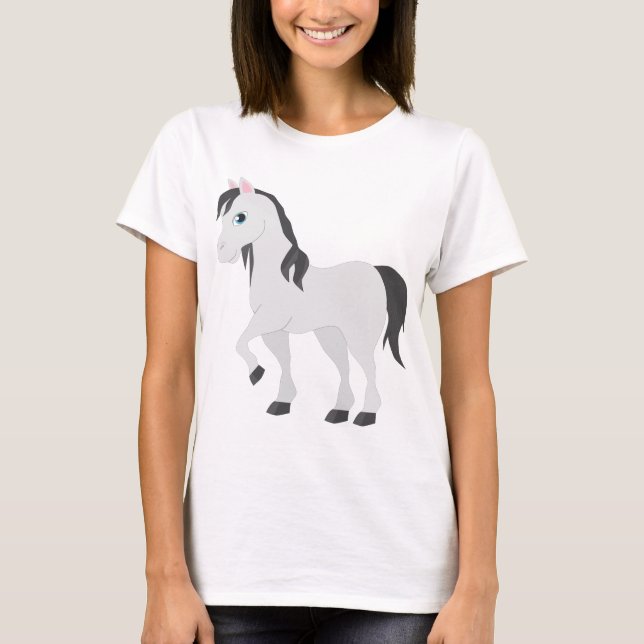 Camiseta Cute Gray Pony Cartoon Whimsical Horse (Frente)