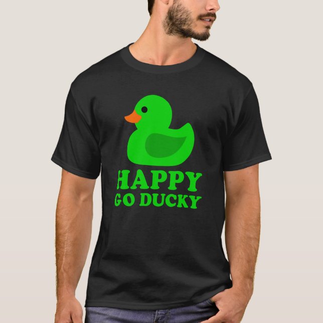 Camiseta Cute Green Rubber Duck Lucky Go Ducky Pun (Frente)